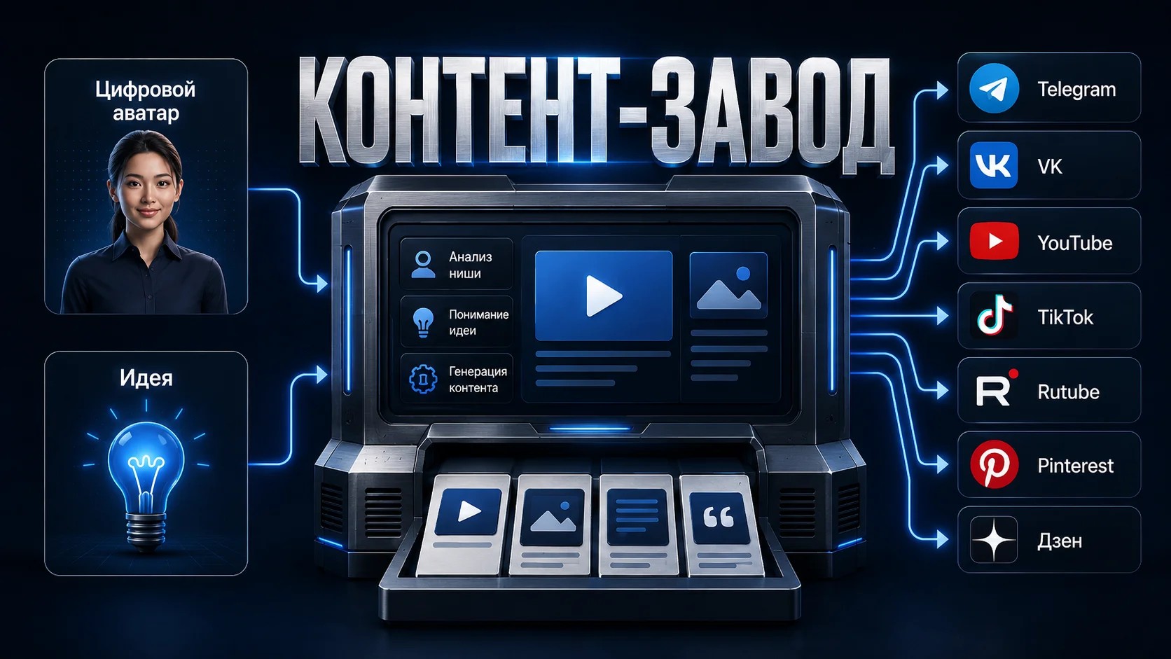 Цифровой аватар и контент-завод создают видео в нейросетях на автомате и самостоятельно выкладывают в соцсети через автопостинг